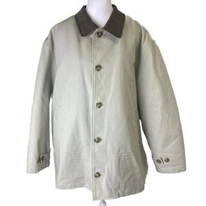 Lands End Jacket Mens XL Tan Canvas Quilted Lined Barn Field Chore Coat